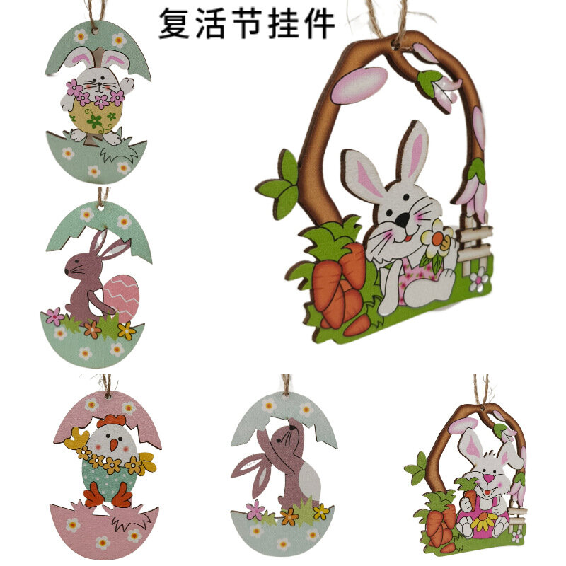 Neue kreative Ostern Cartoon Kaninchen Home Decoration Anhänger Holz Handwerk Anhänger
