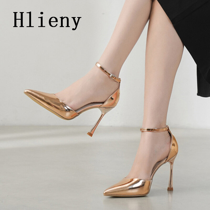 Hlieny-zapatos de tacón alto con punta estrecha para mujer, calzado de charol con hebilla y Correa, estilo callejero, Sexy, para fiesta y boda