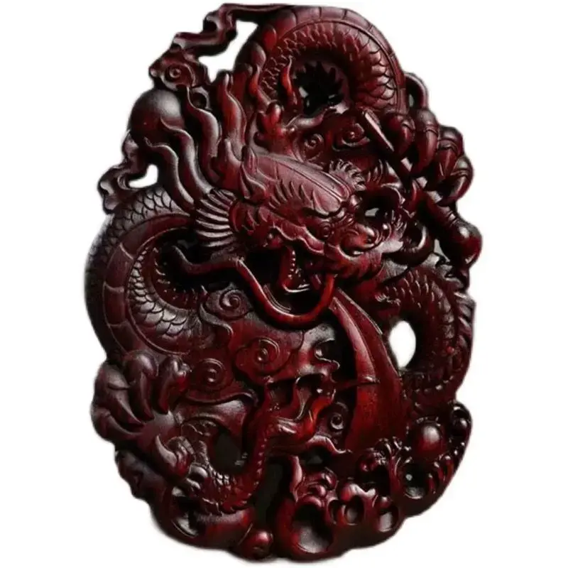 Drobne palisander Dwustronna wydrążona rzeźba Chiński smok Wisiorek Lucky Dragon Marka Handheld Kawałek Męski wisiorek na rok życia Prezent
