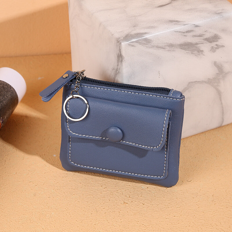 New Purse Ladies Zipper Short PU Leather Pure Color Card Bag Change Coin Bag Key Bag Woman Wallet Wholesale