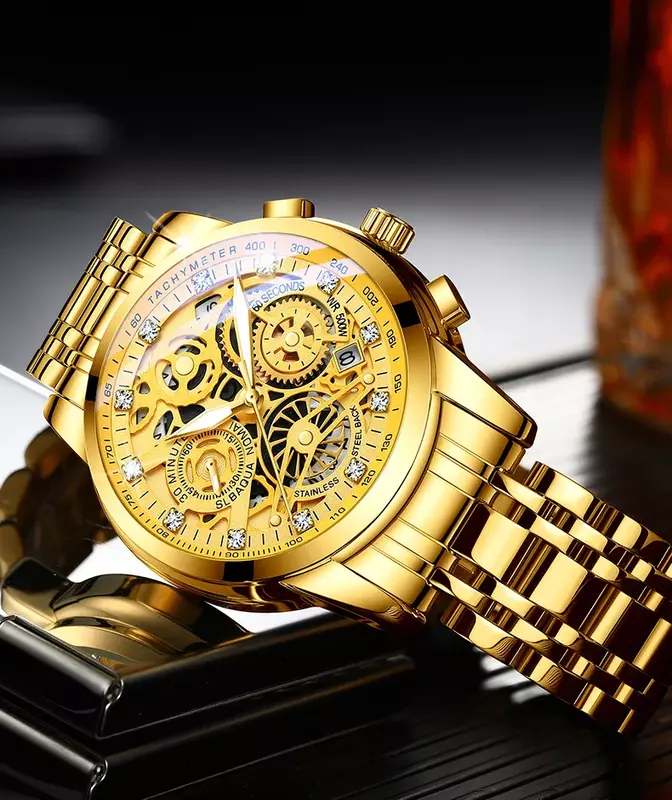 Дропшиппинг маховик вращающееся окно мужские часы светящиеся Мужские кварцевые часы водонепроницаемые мужские часы золото Сталь Relogio Masculino