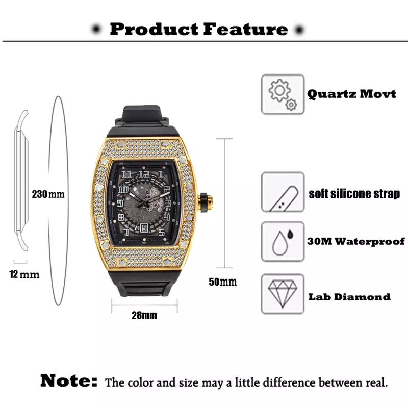 Reloj dorado de lujo para Hombre, pulsera de cuarzo resistente al agua con diamantes ostentosos, estilo Hip Hop, envío directo