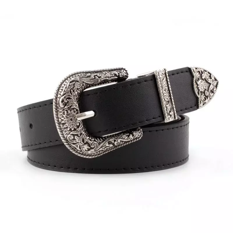 2024 New Fashion Vintage Women's Pin Buckle Belt Carved Leather Belt Female Cowboy Hight Waist Belts for Ladies Jeans Dresses