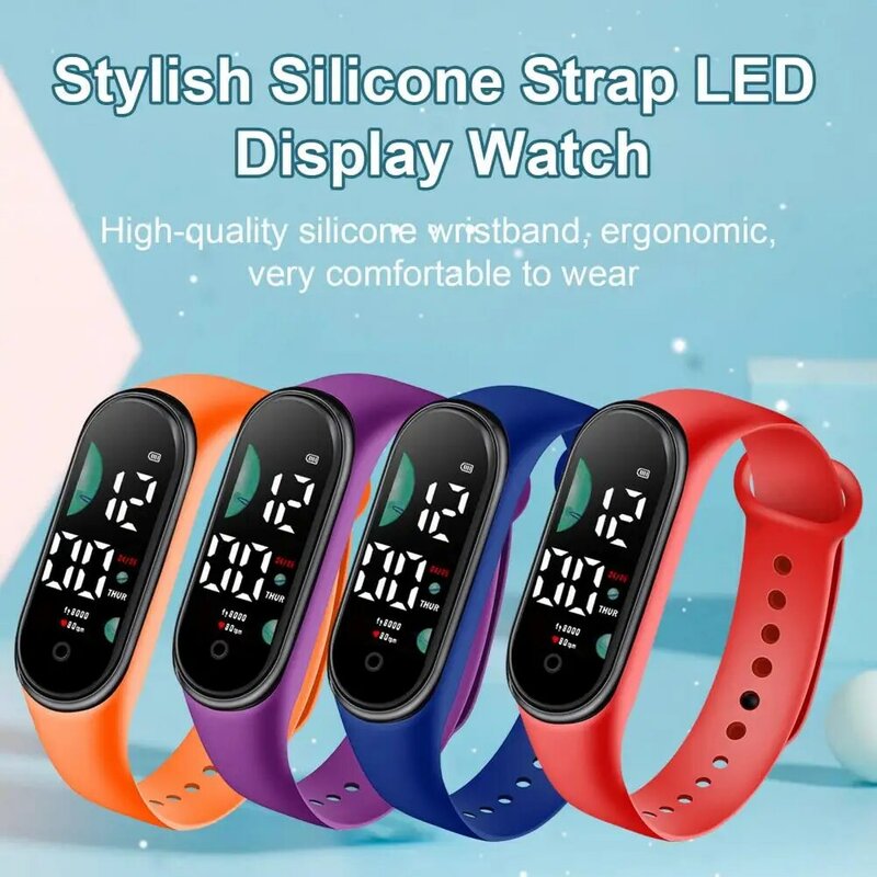 Electronic Watch with Font Screen Display Waterproof Kids Electronic Sports Watch with Led Display Silicone Band for Boys Girls