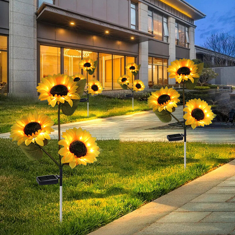 1/3 головки светодиодный солнечный моделирование подсолнечника огни сад двор газон ночник пейзаж ночник украшение дома цветочный свет