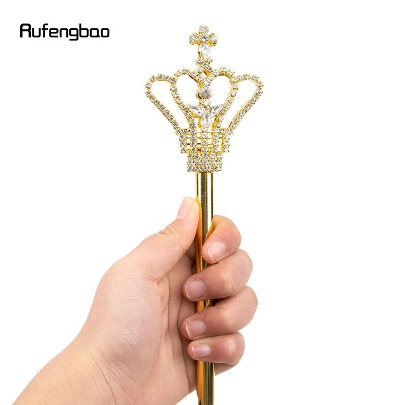 골든 화이트 합금 왕관 요정 지팡이, 소녀 공주 지팡이, 천사 지팡이, 파티 코스튬, 결혼식 생일 파티, 48.5cm