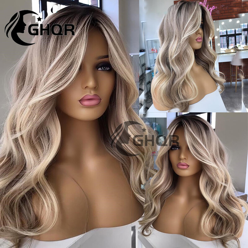 Perruque Lace Front Wig 360 naturelle, cheveux humains, brun blond, balayage, perruque Full Lace, vague naturelle, colle pré-plumée