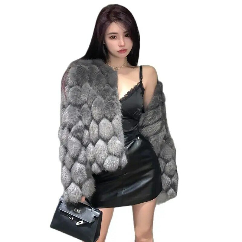 Abrigo de piel sintética para mujer, cárdigan de manga larga, diseño de corte corto, abrigo de piel cálida para invierno, gran oferta, 2022