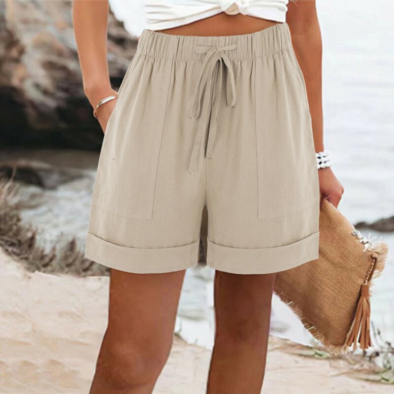Summer Comfy Shorts Ladies 2024 Solid Elastic Drawstring Casual Shorts High Waist Loose Shorts For Girls With Pockets Pantalones