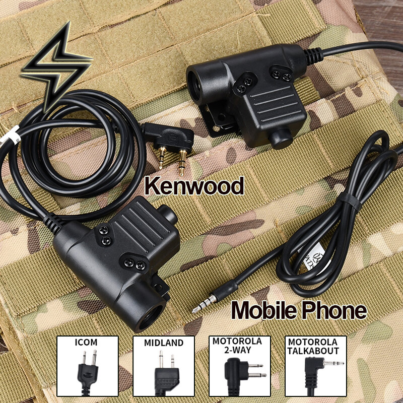 WADSN Military Tactical U94 PTT For  Communication Headset COMTAC Earmor Fit Motorola Midland Baofeng Kenwood Plug Walkie Talkie