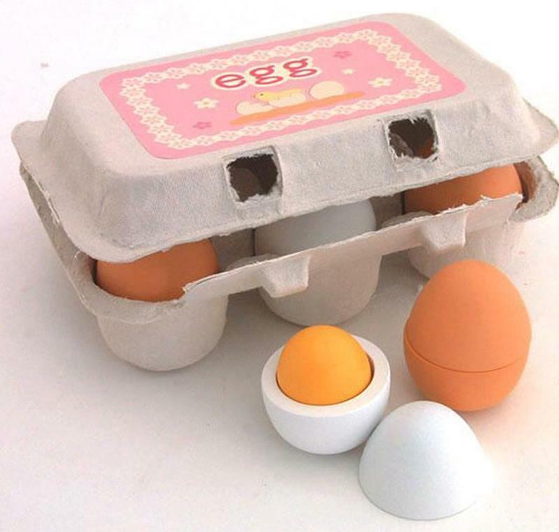 ไข่เป็ดและไข่ไก่ของเล่นไม้จำลองสำหรับเด็กหัดเดิน6ชิ้น/เซ็ต