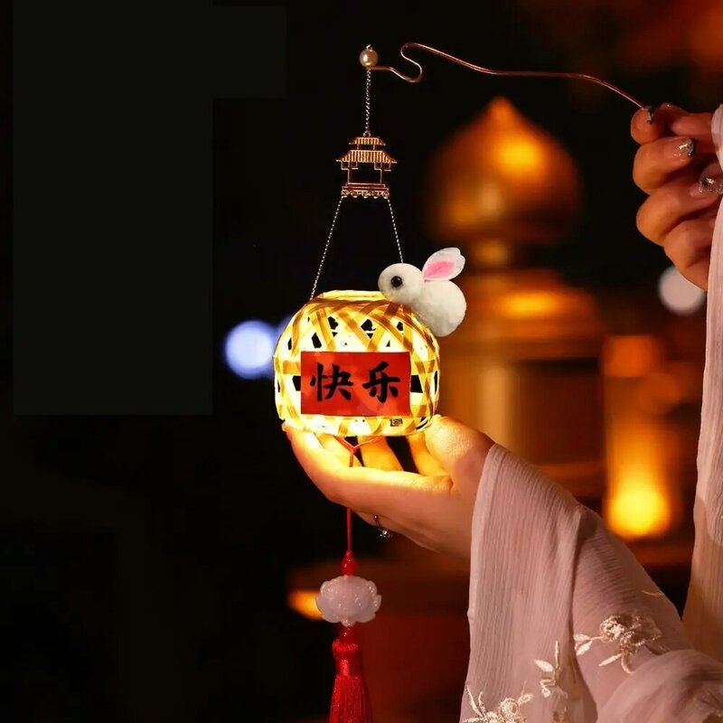 Праздничный портативный светящийся фонарь средней осени, бамбуковый фонарь «сделай сам», детская игрушка ручной работы, античный фонарь в виде кролика