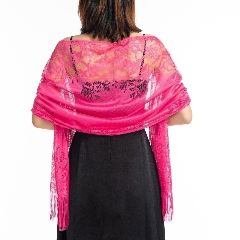 Женский однотонный вечерний кружевной шарф-шаль, элегантные кружевные прозрачные шарфы с кисточками, шарфы, женский платок из сетчатой ткани, свадебная шаль