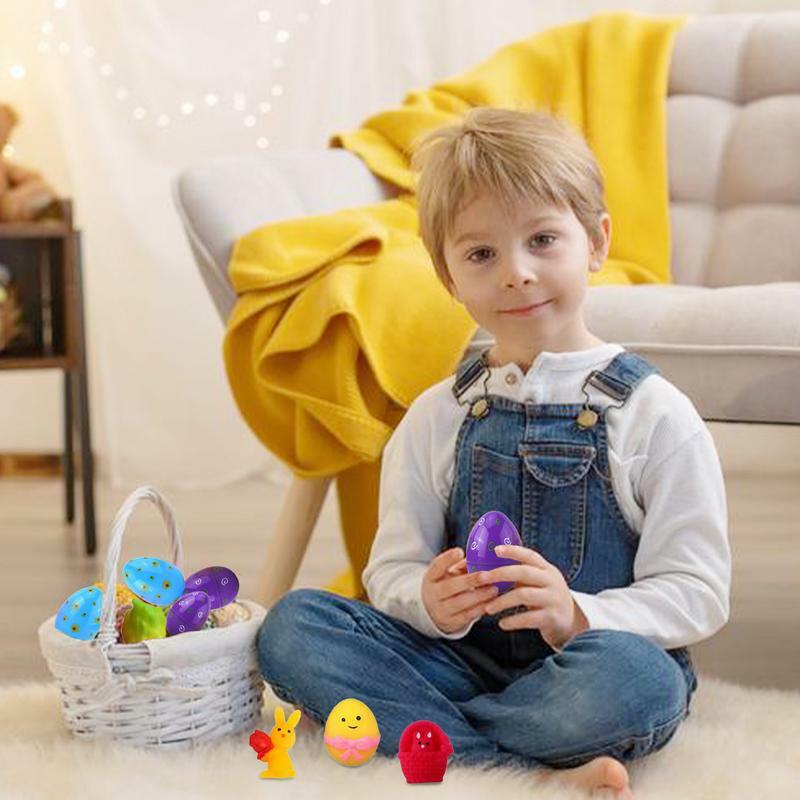 Juguetes de animales de goma de huevo de Pascua para niños, relleno de cesta suave para niños y niñas, lindos juguetes de Pascua para favores de fiesta, Festival