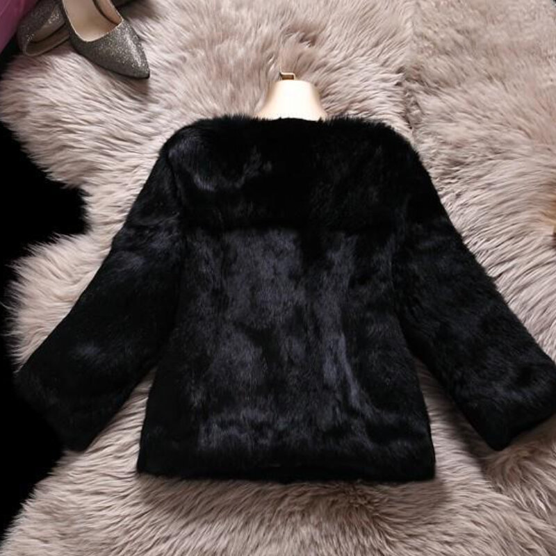 2023 New Women Winter Faux Rabbit Fur Coat Short Loose Overcoat Self-cultivation Jacket Comfortable Add Cotton Warm Outwear