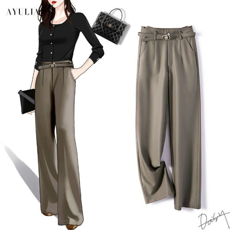 High Quality Suit Wide-Leg Pants for Women Spring Autumn High Waist Tailored Trousers Draping Elegant Fashion Dress Pants Female