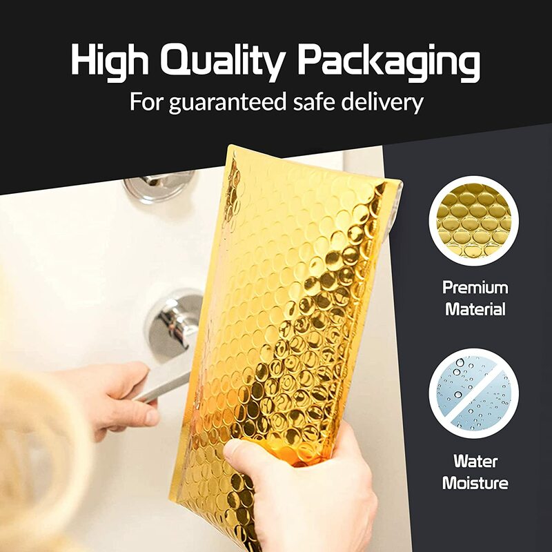 50Pcs Gold Silver Laser Bubble Envelope Foam Foil Mailing Bag Holographic Shockproof Mailer Envelopes Bag Gift Packaging