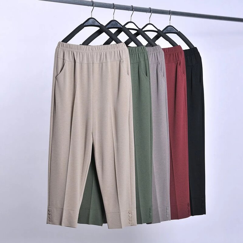 New Middle Aged Old Women Summer Pants Thin Elastic Waist Loose Mother Pants Casual Female Straight Trousers Oversize 7XL 8XL