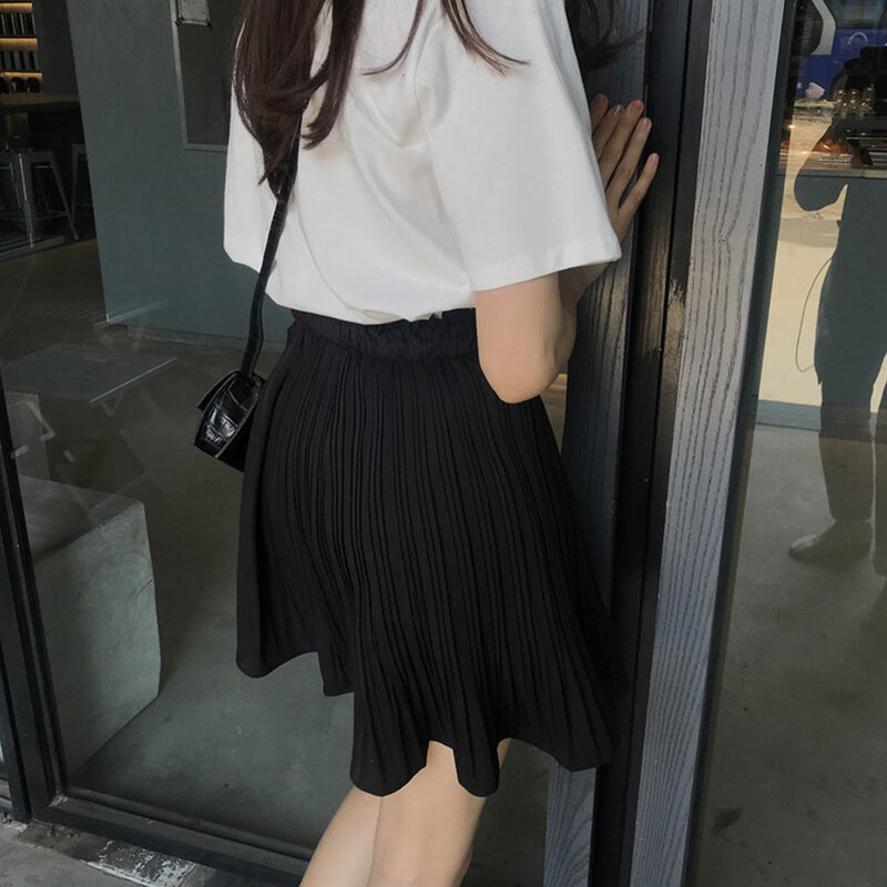 Falda plisada de cintura alta para mujer, de uniforme escolar minifalda, a la moda, color negro, S-5XL