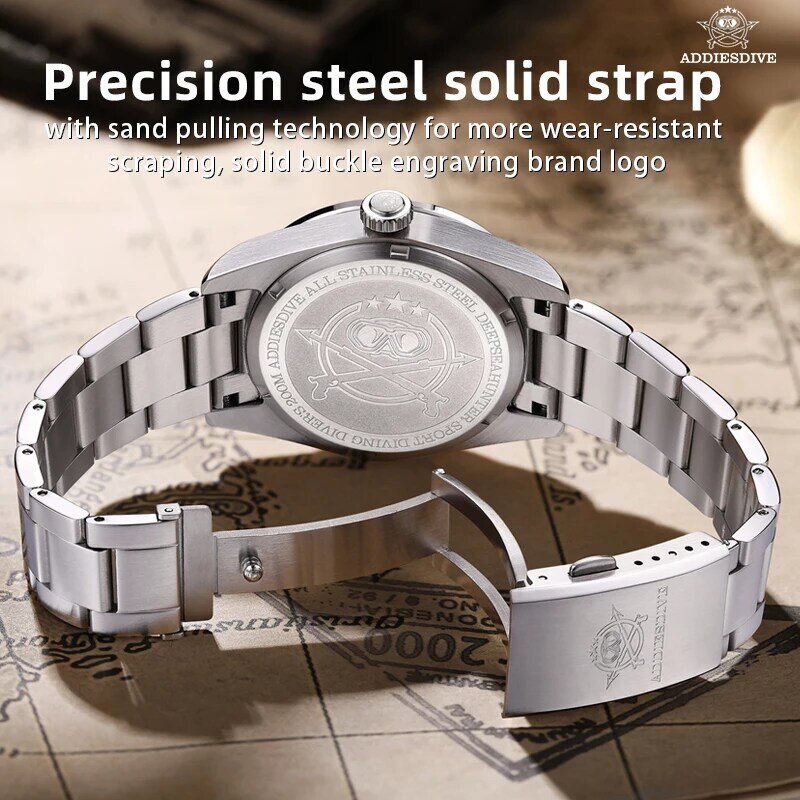 ADDIESDIVE AD2035 New GMT Watch for Men Quartz Wristwatch BGW9 Blue Luminous Steel 200m Waterproof Men‘s Watches reloj hombre
