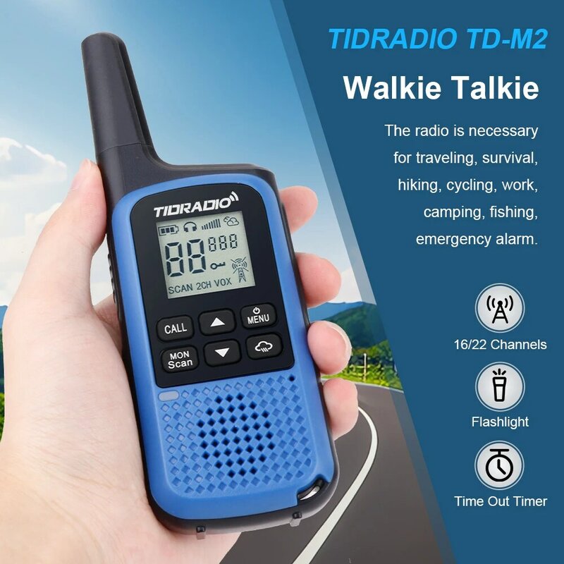TIDRADIO Walkie Talkie Mini TD-M2, 2PCS Walkie Talkie jarak jauh UHF Radio dua cara NOAA Walkie Talkie cuaca tyep-c pengisian daya berkemah