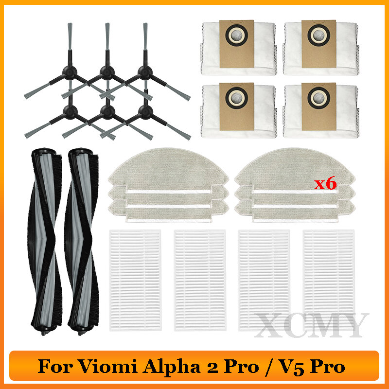 Accesorios de repuesto para aspiradora Viomi Alpha 2 Pro / V5 Pro / V-RVCLM27B/V-RVCLM40B, cepillo lateral principal, filtro, piezas de mopa