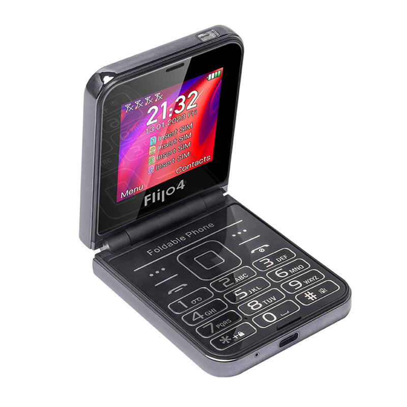 Uniwa โทรศัพท์มือถือแบบพับหน้าจอคู่แบบพับได้ F265 2G ปุ่มกดนาโนขนาดใหญ่แบบปุ่มเดียวสำหรับผู้สูงอายุแบตเตอรี่1400mAh แป้นพิมพ์ภาษาอังกฤษ