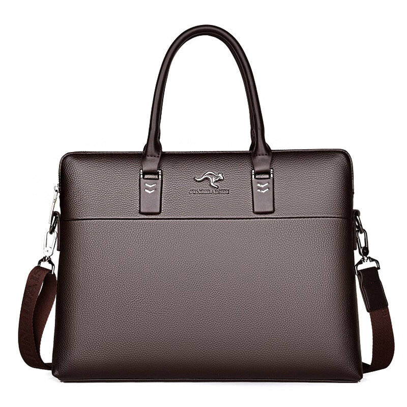 Business PU Leather Men Briefcase Vintage Zipper Handbag Large Capacity Shoulder Crossbody Bags Male Laptop Bags
