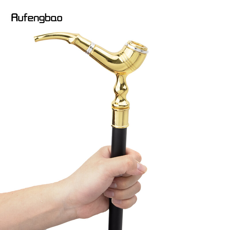 Golden Pipe Pattern Single Joint Walking Stick Decorative Cospaly Fashionable Walking Cane Halloween Crosier 93cm