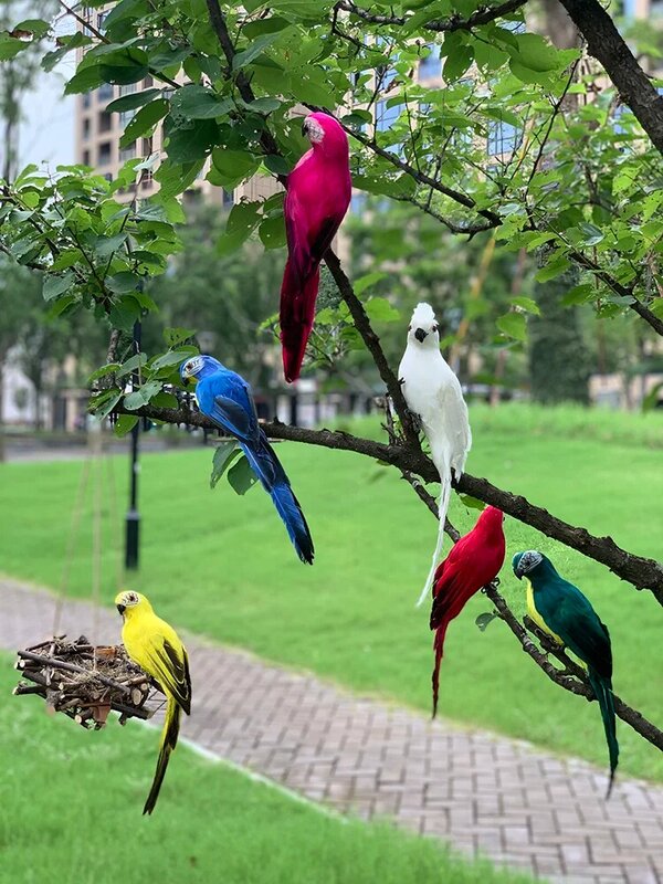 Décoration de jardin perroquet simulé, ornement de figurine de pelouse créative, ornement d'oiseau animal, accessoire de fête de jardin en plein air, 25 cm, 35cm