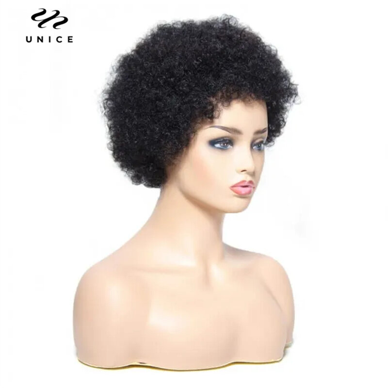 Unice-Peluca de cabello humano Natural para mujer, pelo Afro de alta calidad, 100% Natural