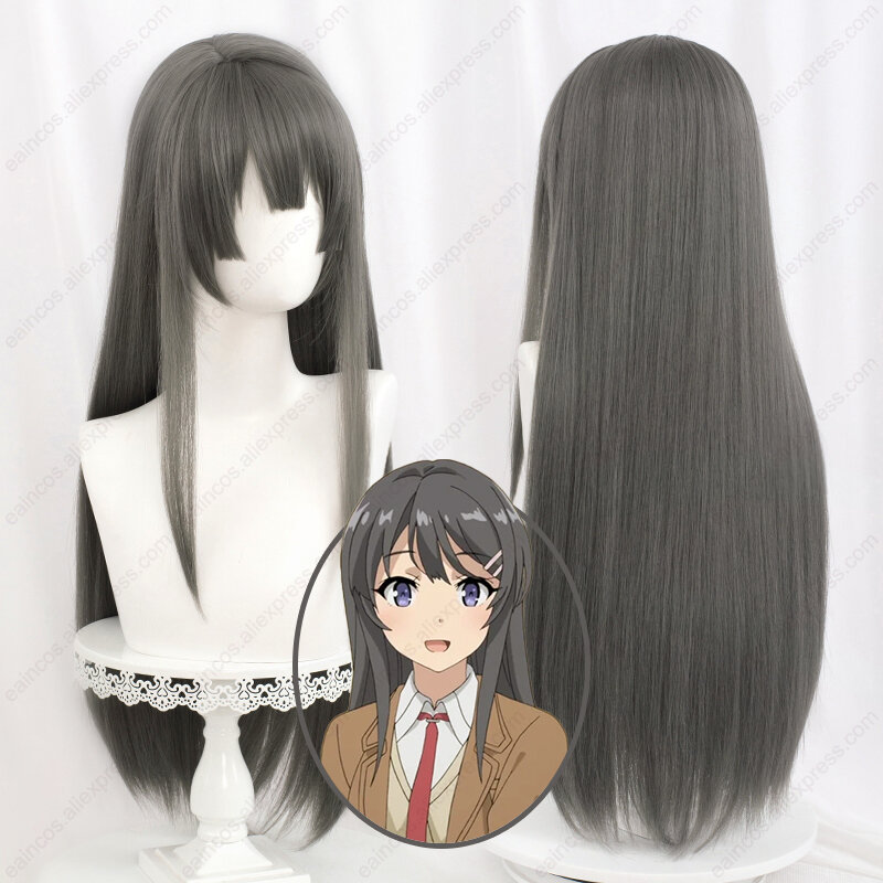 Anime Mai Sakurajima Cosplay Wig 90cm Long Straight Grey Wigs Heat Resistant Synthetic Hair