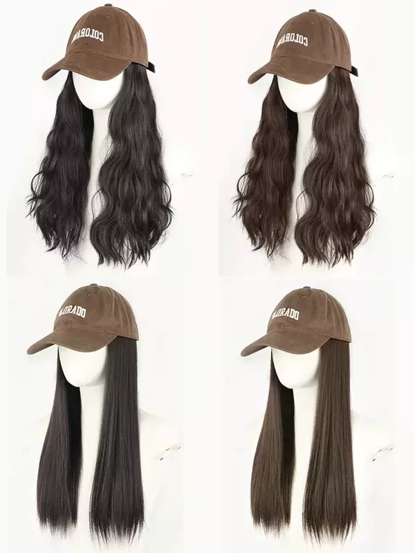 여성용 합성 모자, 긴 머리 풀 헤드 세트, 양털 야구 모자, 물결 머리 가발 모자, 가을 및 겨울 패션