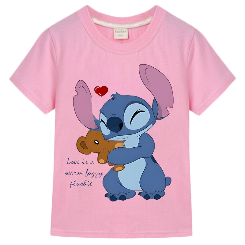 Disney Stitch Tops de manga curta para crianças, 100% algodão, camiseta do orgulho Kawaii para meninos, roupas infantis, roupas de meninas e meninos, Y2K