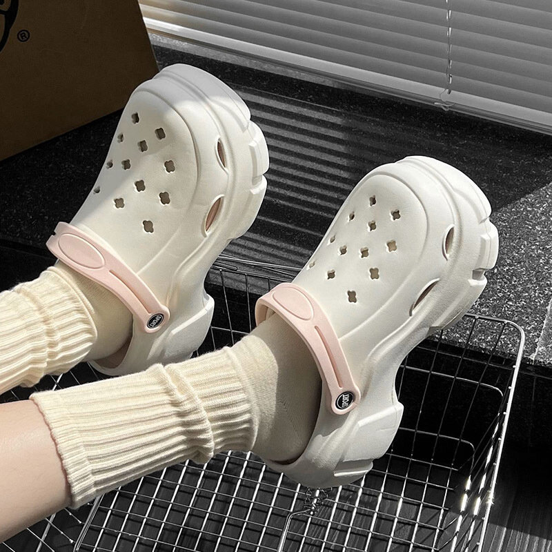 Zapatos de tacón alto y grueso de 7CM, sandalias antideslizantes de EVA con plataforma para el hogar y la playa, para verano, 2024