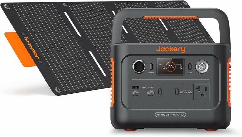 Generatore solare Jackery 300 Plus centrale elettrica portatile con pannello solare a libro da 40W, batteria LiFePO4 di Backup da 288wh solo 5KG