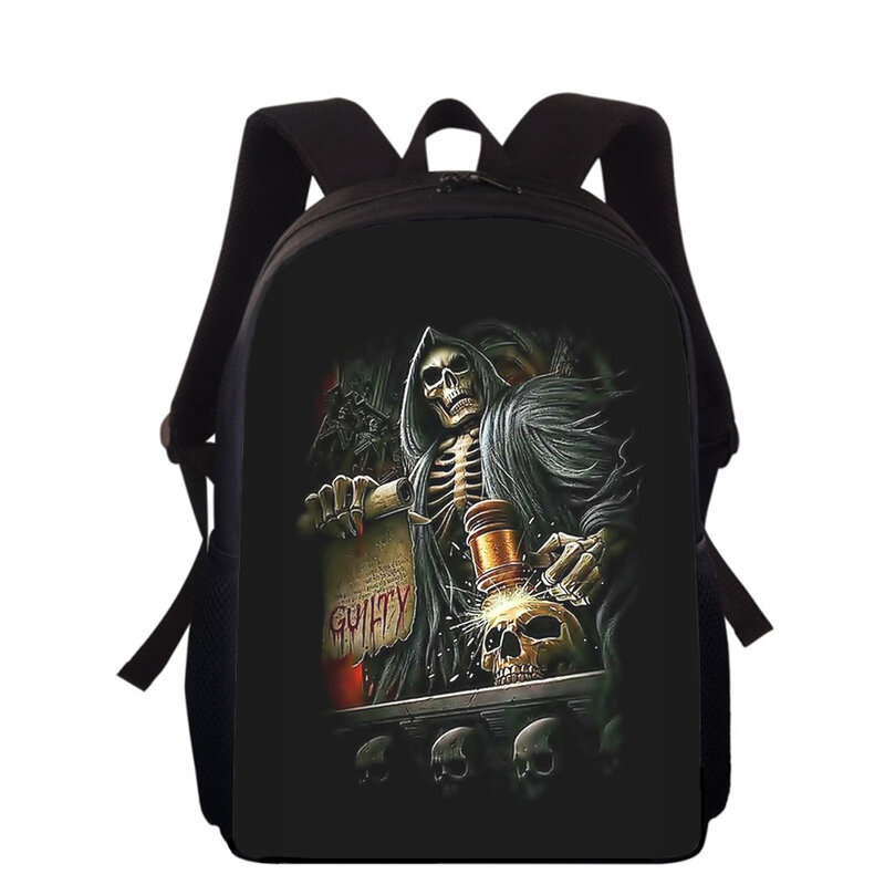 Grip Reaper Skeleton 3D 프린트 어린이 배낭 초등학교 가방, 소년 소녀 백팩, 학생 학교 책 가방, 16 인치