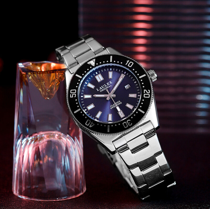 2024 neue Luxus Laulex authentische heiß verkaufte kleine Zifferblatt Stahlband Gold klassische Scannen zweite Uhrwerk Quarzuhr mit Box