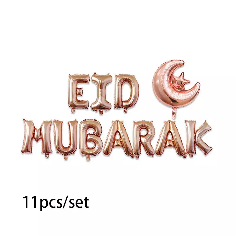 11pcs/set EID MUBARAK foil balloons Rose gold Silver letter with Star Moon eid balloon for Muslim eid Party Decoration supplies