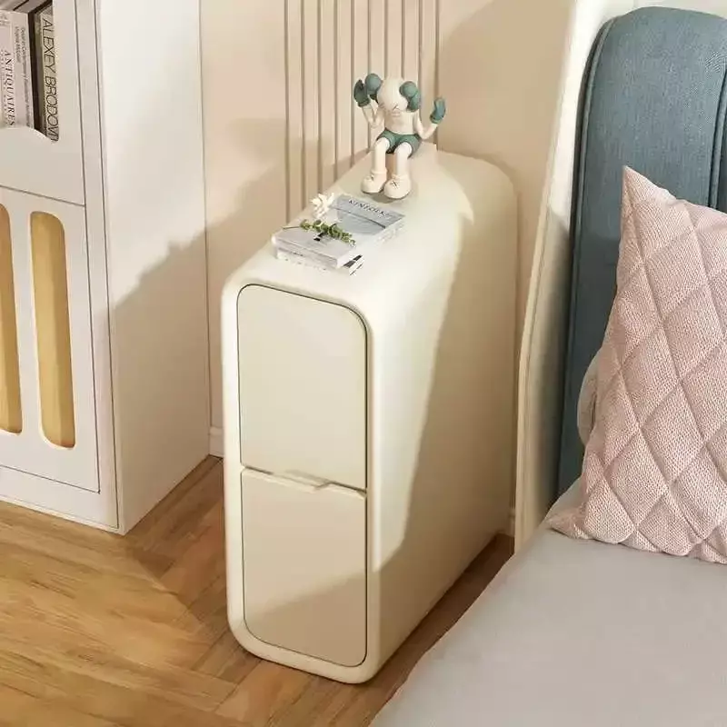 Solid wood bedside cabinet, modern, simple, light, luxurious, ultra narrow seam, cream style, narrow cabinet, mini small bedside