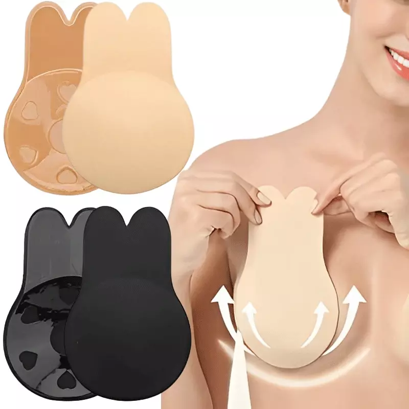 Sujetadores de realce para mujer, sostén Invisible de silicona autoadhesivo sin tirantes, cinta adhesiva reutilizable para levantar el pecho, cubierta de pezón de conejo, almohadillas para sujetador