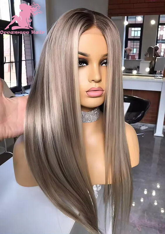 Highlight Human Hair Wig 360 Lace Frontal Blonde Honey Gray Brazilian Human Hair Lace Front Wig PrePlucked Glueless Straight