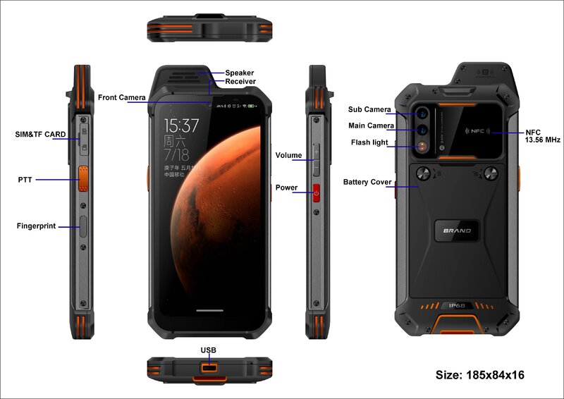 Android personalizado 11 GPS Docking Station, IP68 impermeável, robusto, 6,3 polegadas