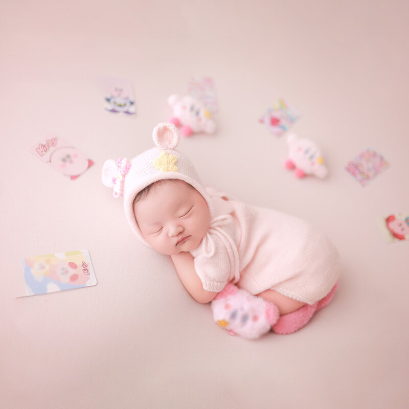 女の赤ちゃん新生児写真撮影衣装かわいいニットジャンプスーツ帽子靴下幼児の写真撮影の小道具服スタジオ写真アクセサリー