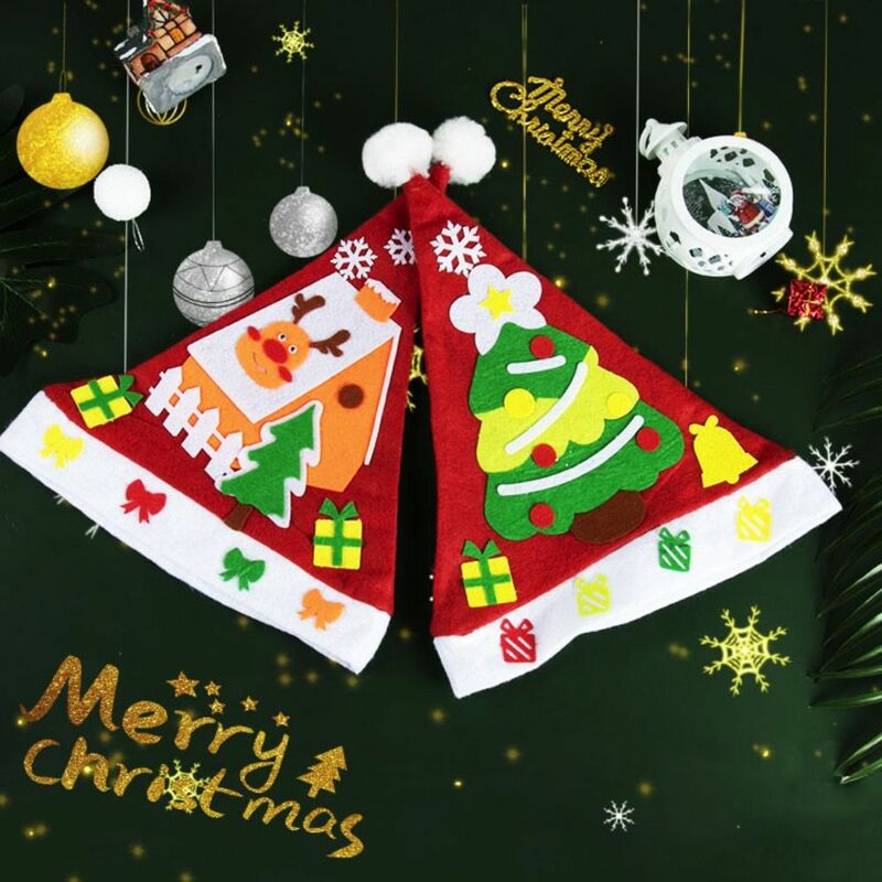 หมวกคริสคริสมาสต์ DIY ทำด้วยมือจากผ้าไม่ทอหมวกซานตาคลอสกวางซานตาคลอสของเล่น KRISS พ่อ KRISS หมวกคริสต์มาส