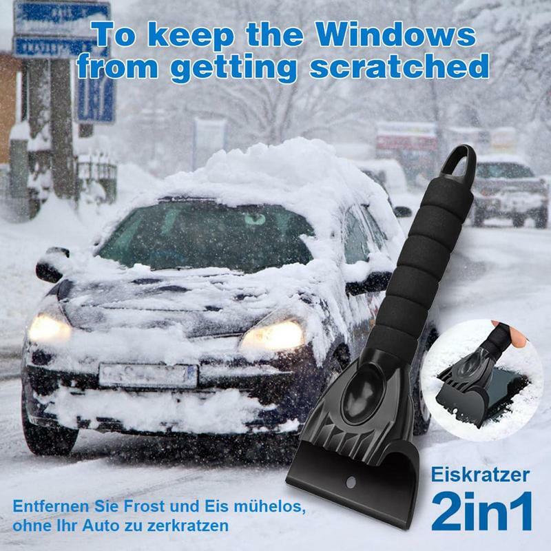 Pengikis salju kaca depan mobil, alat penghilang es pegangan busa kendaraan pengeruk pembersih jendela gratis goresan otomotif untuk mobil