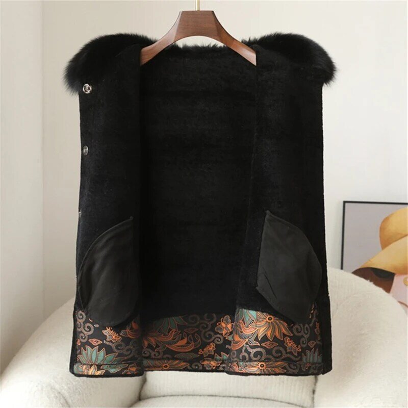 여성용 펠렛 양 시어링 코트, 미디엄 롱 프린트 양털 모피 재킷, JT465, 2023 겨울 신상