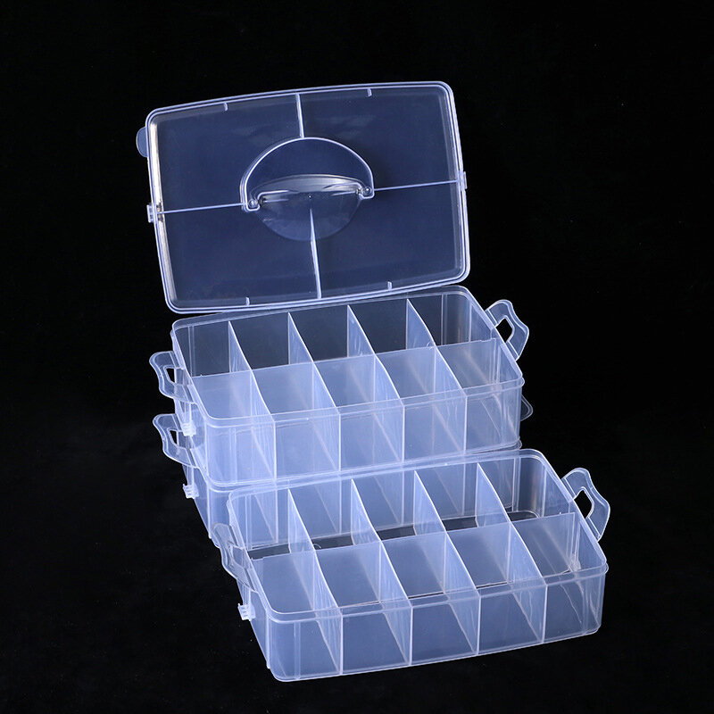 Caixa De Jóias De Plástico Transparente Empilhável, Estojo De Armazenamento, Recipiente com Divisores Ajustáveis, 3 Camadas, Organizador De Contas, 30 Grades