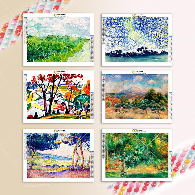 Набор для алмазной живописи «сделай сам», картина с идиллическим пейзажем, полноразмерная Алмазная мозаика 5D с изображением цветного ландшафта, дерева и поля