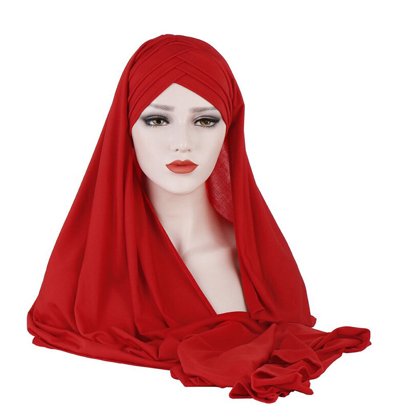 Hijab muçulmano para mulheres, envoltório de cabeça, hijab instantâneo, xale, cor sólida, chiffon, 2 peças com capô interno, tamanho grande, decorativo